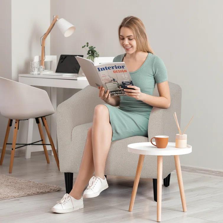 Latitude Run® Hasting Upholstered Barrel Shaped Accent Chair Stylish Home Office Sofa Chair with comfy Seat and Backrest Perfect for Living Room Bedroom