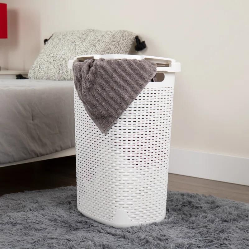 Mind Reader Mind Reader 60L Slim Laundry Hamper, Clothes Basket, Lid, Wicker Style, Plastic, 17.65"L x 13.75"W x 24.15"H, 2-Pack