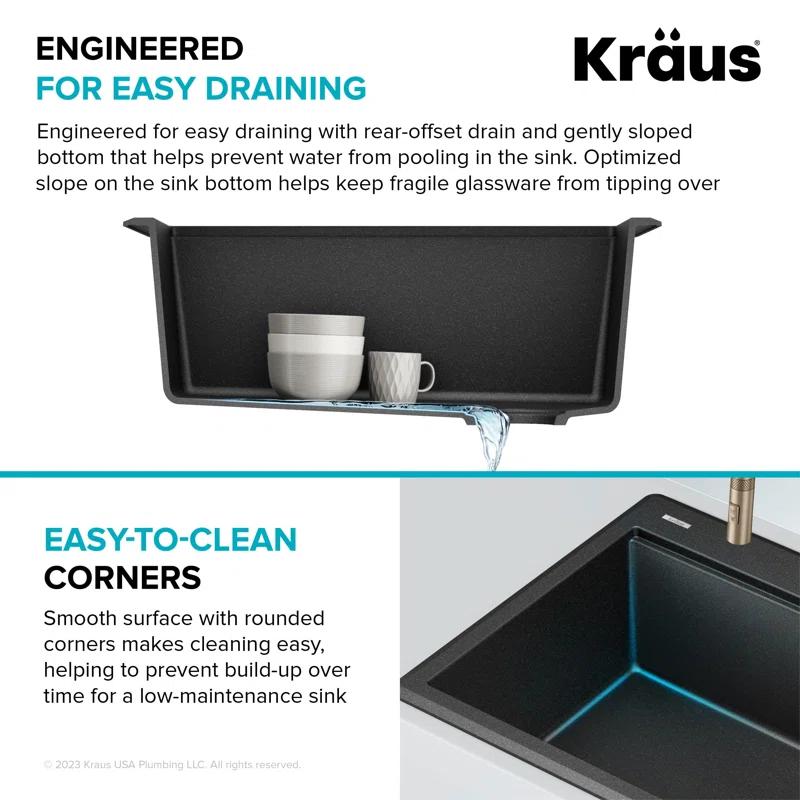 Kraus KGTW12-25MBR KRAUS Bellucci Granite Composite Workstation Drop-In Top Mount Single Bowl Kitchen Sink with Accessories