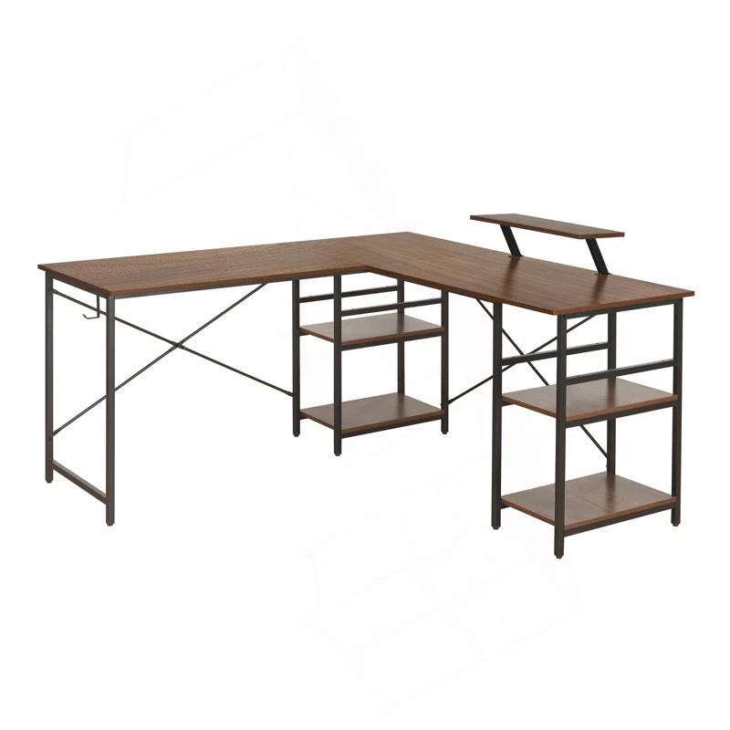 Inbox Zero Techni Mobili L-Shape Industrial Desk With Storage Shelves | Wayfair