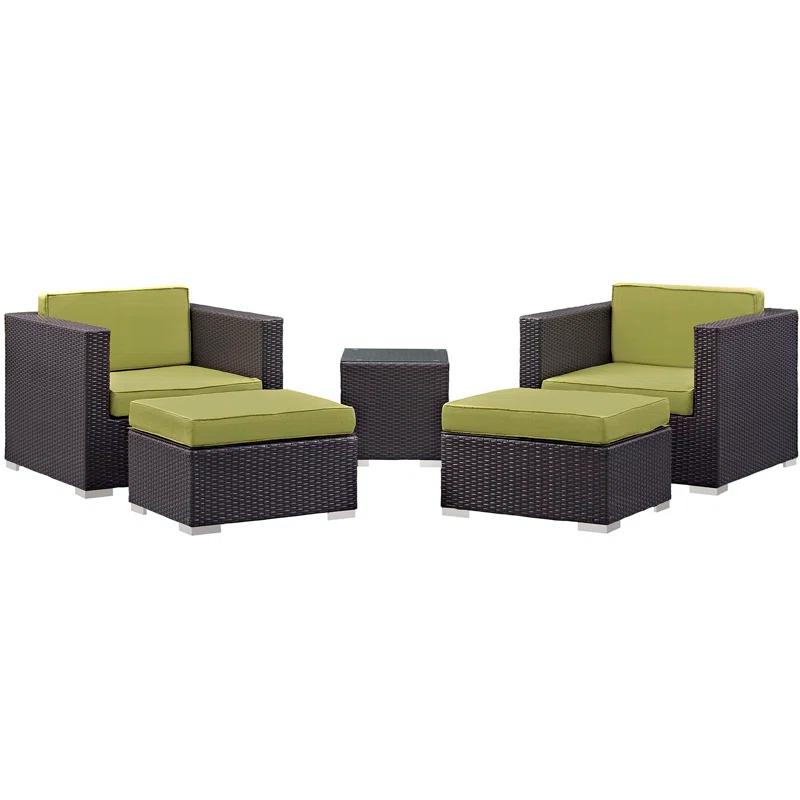 Modway Convene Wicker Rattan 5-Piece Outdoor Patio Furniture Set in Espresso