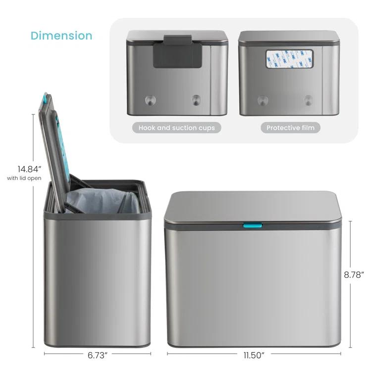 Home Zone Living Home Zone Living 5 Liter Kitchen Compost Caddy, Detachable And Countertop Bin Trash Can, With Cleanaura Odor Control, Stainless Steel, Silver