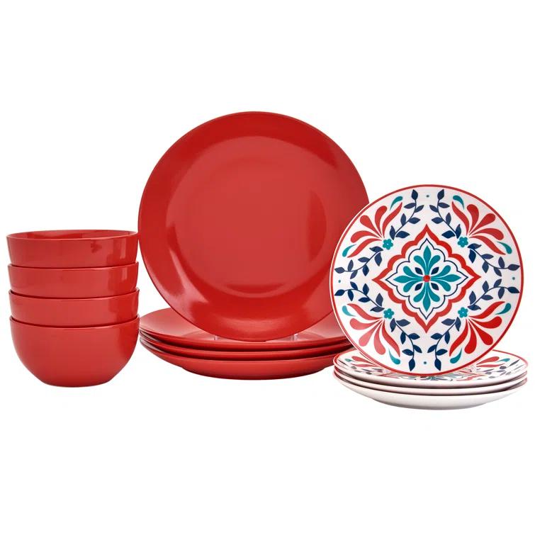 Tabletops Gallery Tabletops Gallery Camila 12 Piece Red Porcelain Round Dinnerware Set - Service for 4