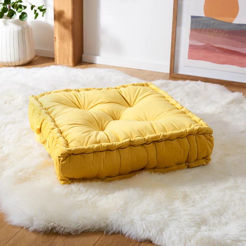 Yellow Tufted Square Floor Pillow with Polyfill