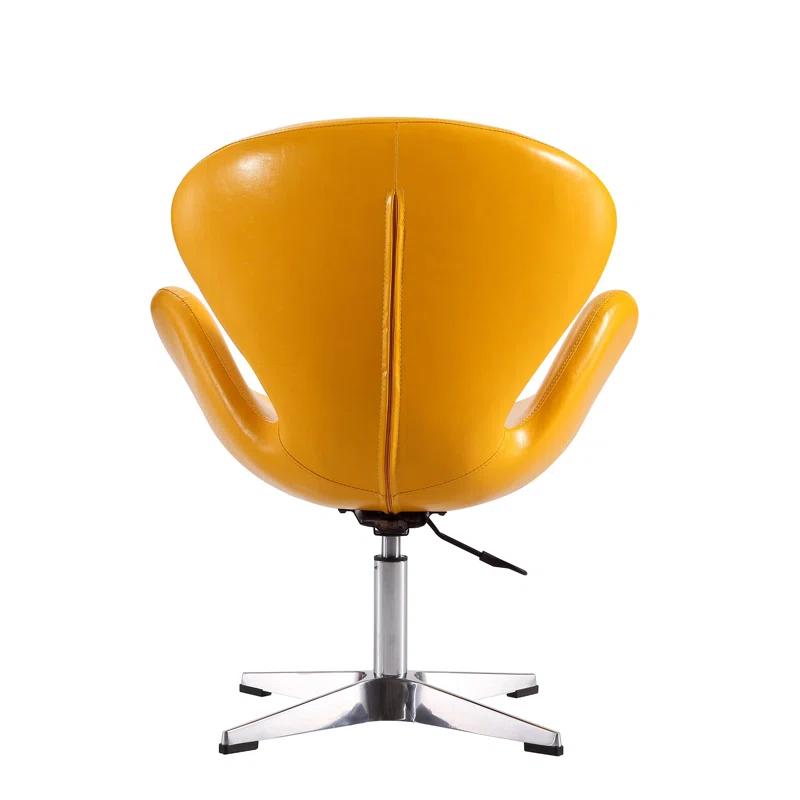 Manhattan Comfort Raspberry Vegan Leather Upholstered Swivel Balloon Chair in Yellow (Set of 2)