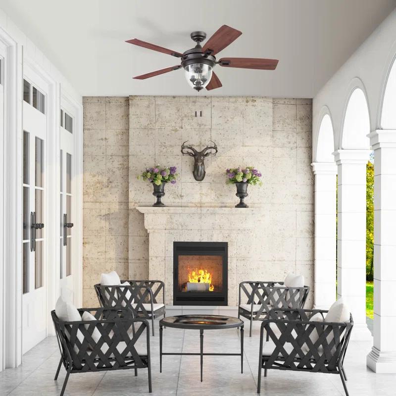 52" Glencrest 5 - Blade Standard Ceiling Fan with Pull Chain and Light Kit Included