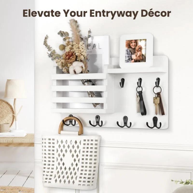 ENAMOST Mail Holder For Wall Mail Organizer With Key Hooks With Floating Shelf