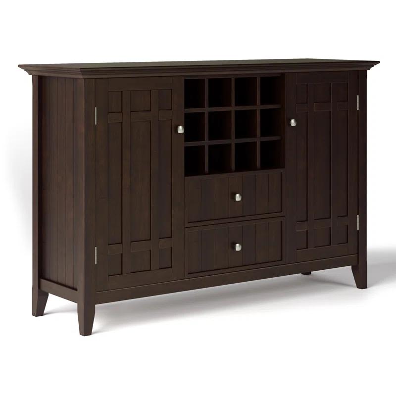Simpli Home Bedford 54"W Solid Wood Sideboard Buffet and Wine Rack, 2 Drawers, and 2 Cabinets