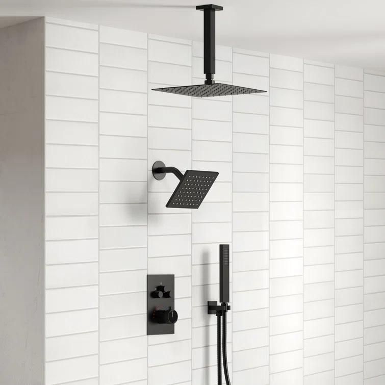 Thermostatic Shower Faucet 12" High-Pressure Dual Showerheads with Rough-In Valve