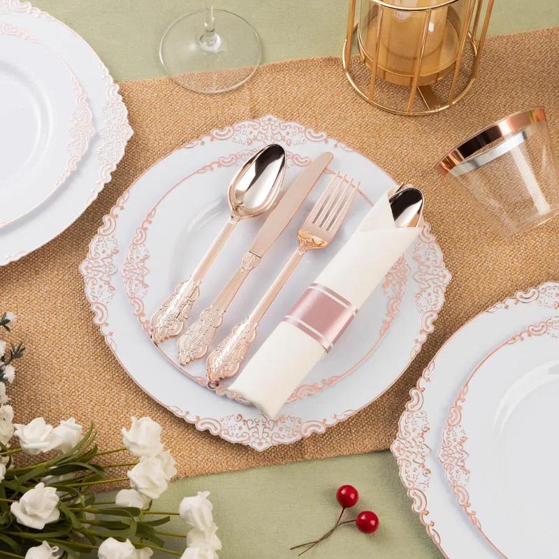 Rosdorf Park Plastic Plates,Disposable,Party,Thanksgiving,350PCS,100 Rim Plates,50 ware,50Napkins