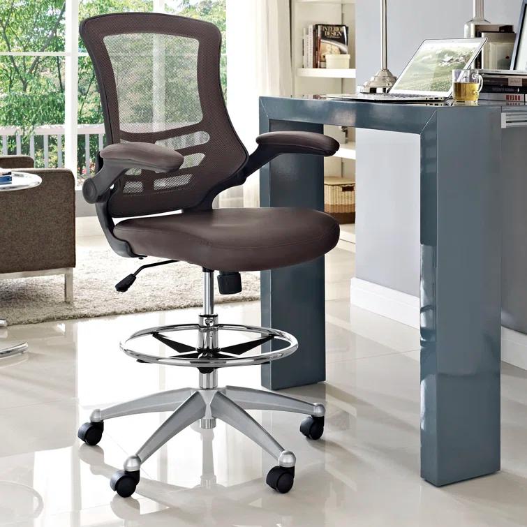 Modway Modway Attainment Vinyl Drafting Chair - Drafting Stool With Flip-Up Arm