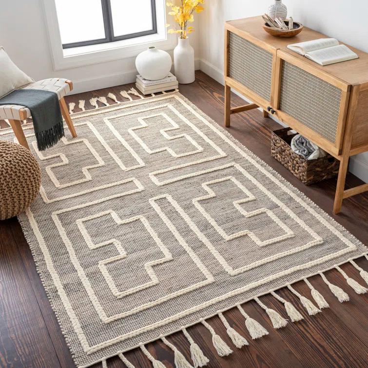 Rodriguez Handmade Flatweave Gray/White Area Rug