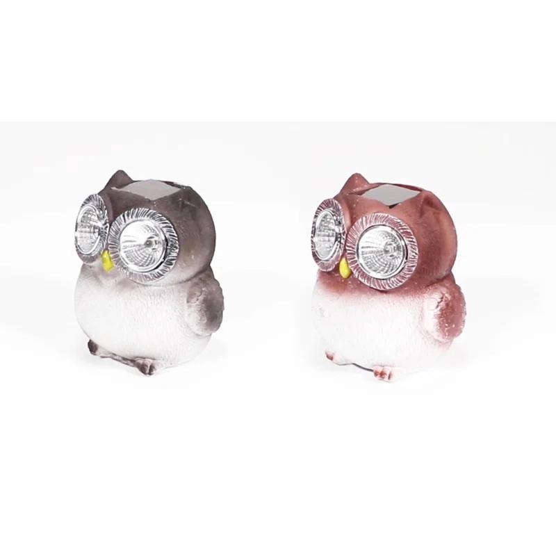 Pure Garden Weather- Resistant Owl Solar LED 2 Piece Light Statue Set- Decoys to Scare Birds Away (Set of 2)