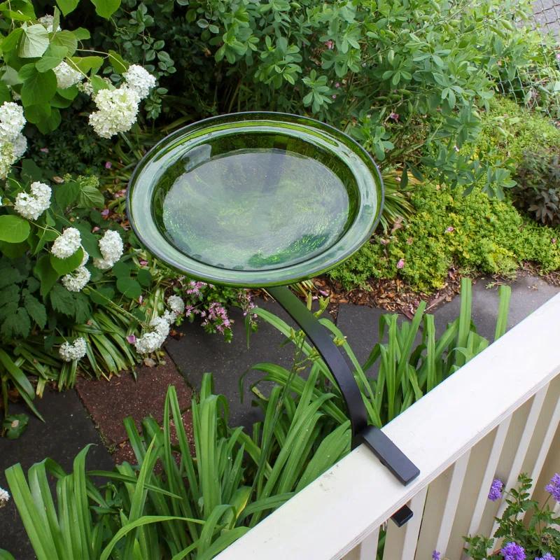12 Inch Crackle Birdbath with Rail Mount Bracket