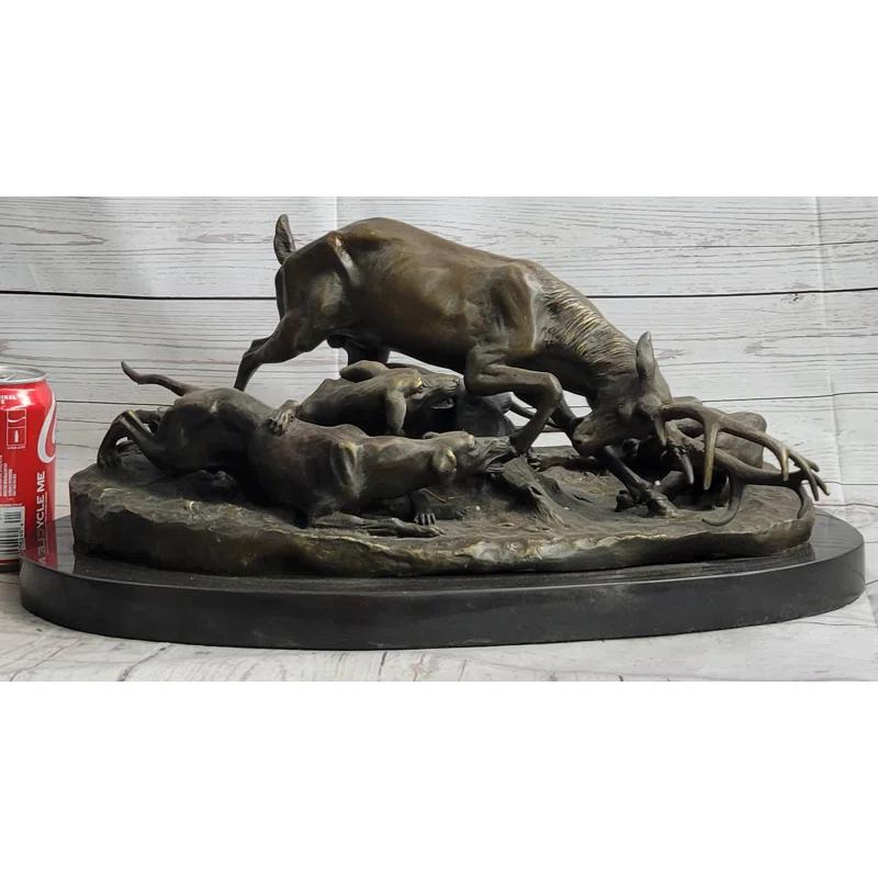 Red Barrel Studio® Sherrie Elk Stag Is Attacked By Pack Of Wild Dogs Bronze Sculpture Statue Antoine Barye Art Decor