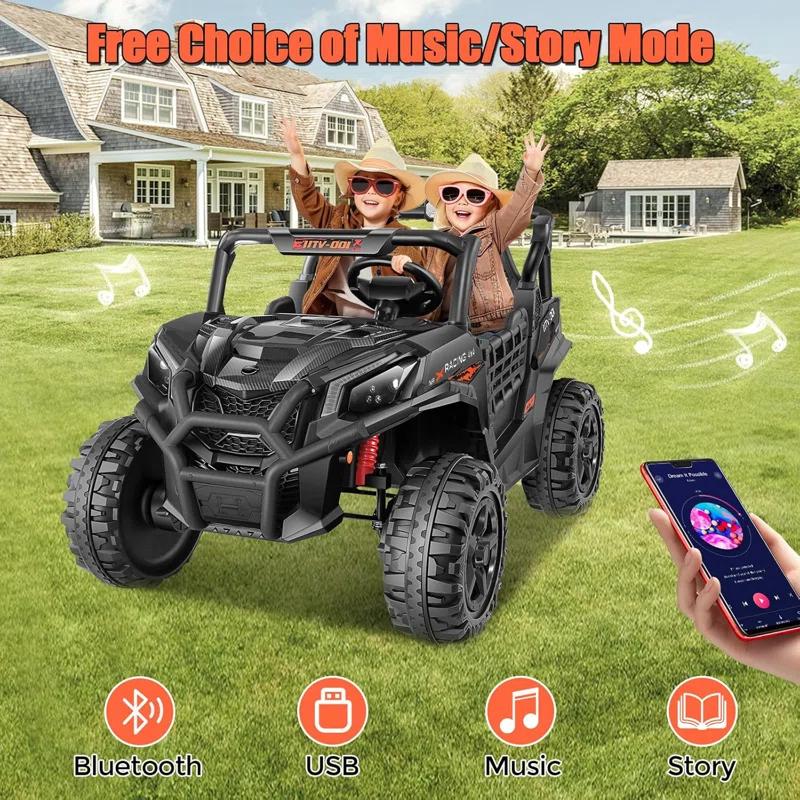Ancheer 24v 2 Seater Ride on Car with Remote Control, 4WD/2WD Kids Power Electric Wheel UTV, 20" Spacious Seat, 4 Shock Absorbers, Music, Bluetooth, 24 Volt Ride On Toys for Boys/Girls