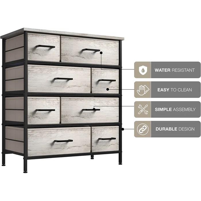 Sorbus Sorbus 8 Drawers Dresser with Steel Frame and Wood Top in Rustic