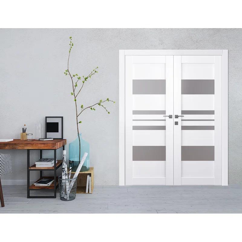 Romi 79.38'' Solid + Manufactured Wood Paneled French Doors