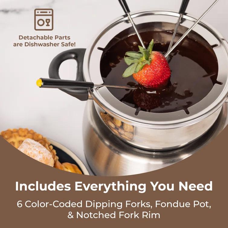 Nostalgia Nostalgia 6-Cup Stainless Steel Electric Fondue Pot with Temperature Control, 6 Color-Coded Forks and Removable Pot - Perfect for Chocolate, Caramel, Cheese, Sauces and More