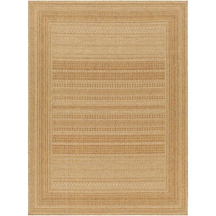 Gracie Oaks Tailyn Striped Machine Woven Polypropylene Indoor / Outdoor Area Rug in Tan/Brown