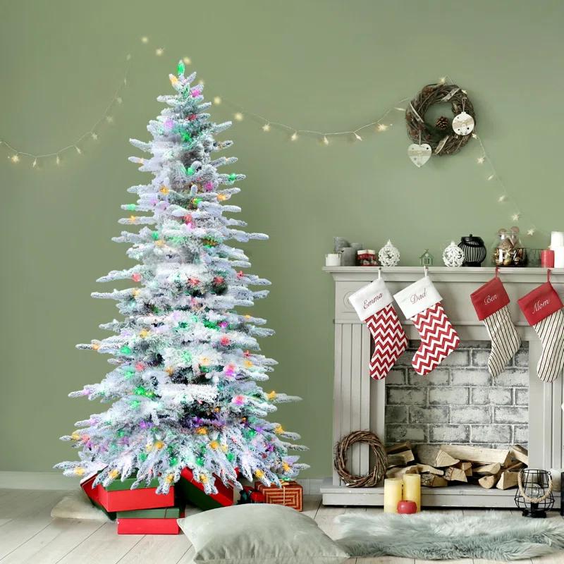 Fraser Hill Farm Flocked Mountain Pine Christmas Tree with LED Lights