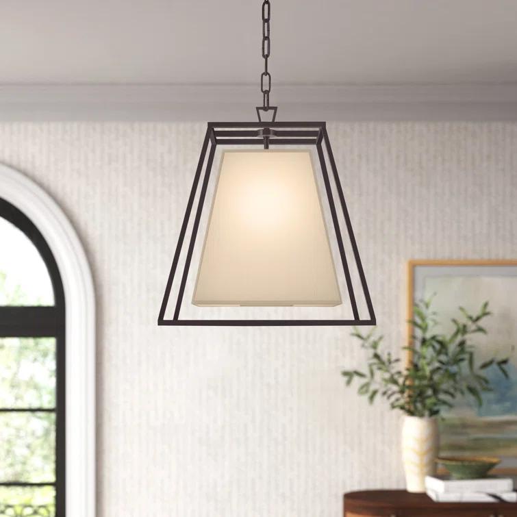 Kyle 17" Transitional Four-Light Pendant in Old Bronze with Faux Silk Shade
