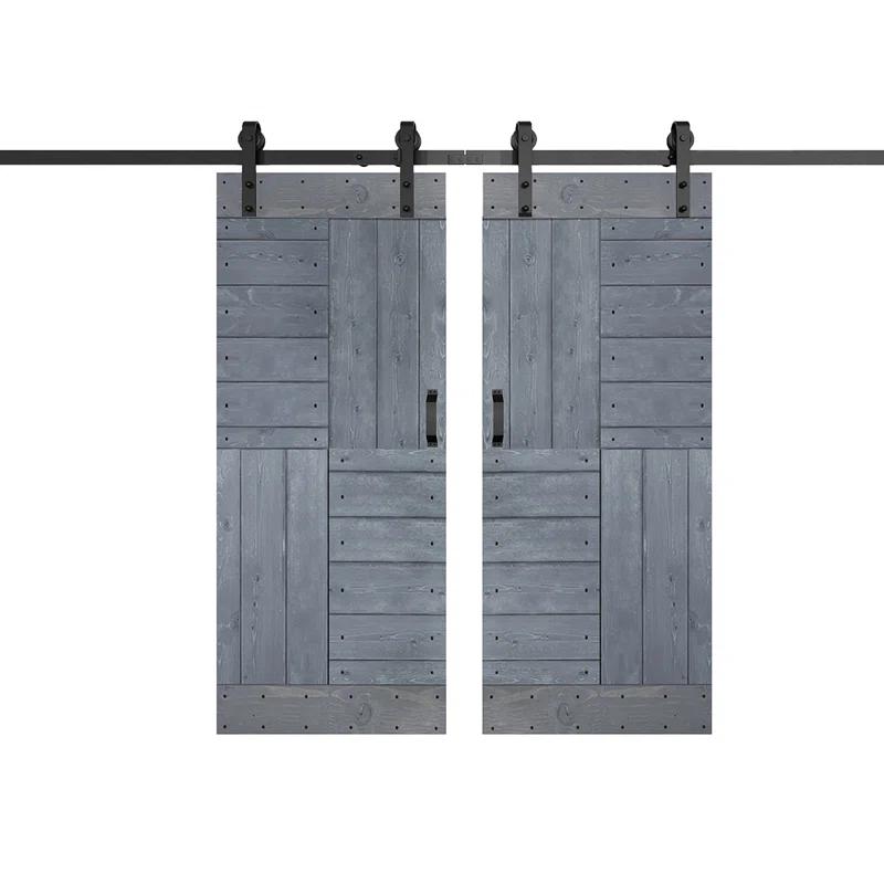 IsLife Patented Product S Series Solid Wood Double Sliding Barn Door With Hardware Kit(Set of 2)-Assembly Needed (Set of 2)