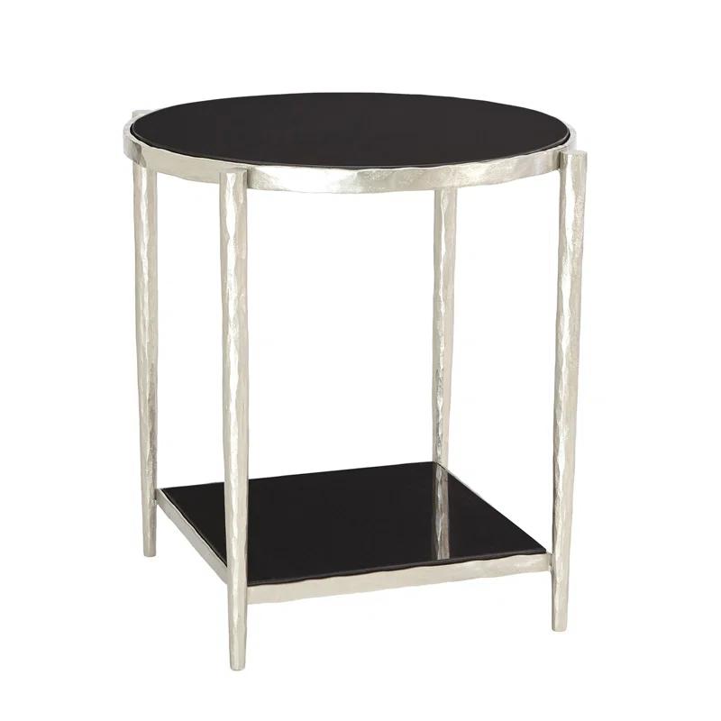 Circle/Square Side Table-Nickel w/ Black Granite