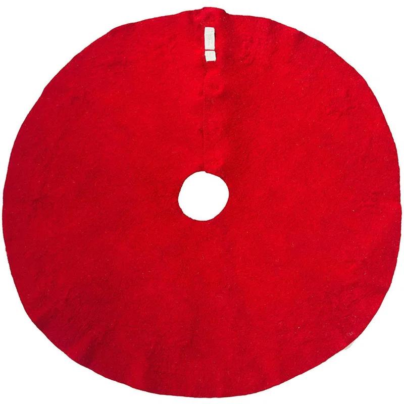 Arcadia Home Cream Reindeer on Red Christmas Tree Skirt in Hand Felted Wool - 60"/72"