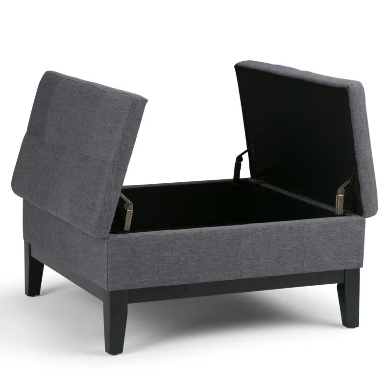 Simpli Home Dover 36"W Upholstered Square Coffee Table Storage Ottoman with Split Tufted Lift Top