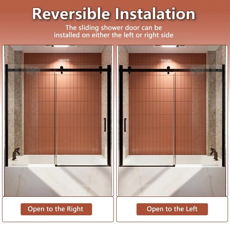 LONNI-STYLE 56 - 60 in. W x 58 in. H Frameless Sliding Bathtub Door  with Clear SGCC Tempered Glass LONY6058S04CMB