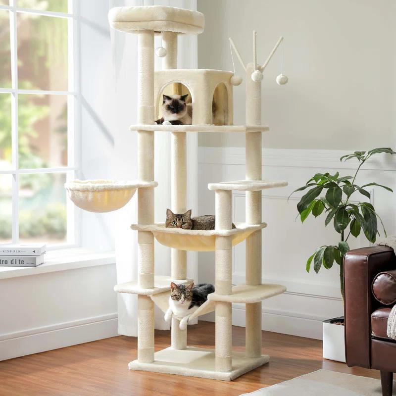 69" Tall Cat Tree Large Cat Tower With Super Big Hammock, Scratching Posts, Condo House And Large Top Perch