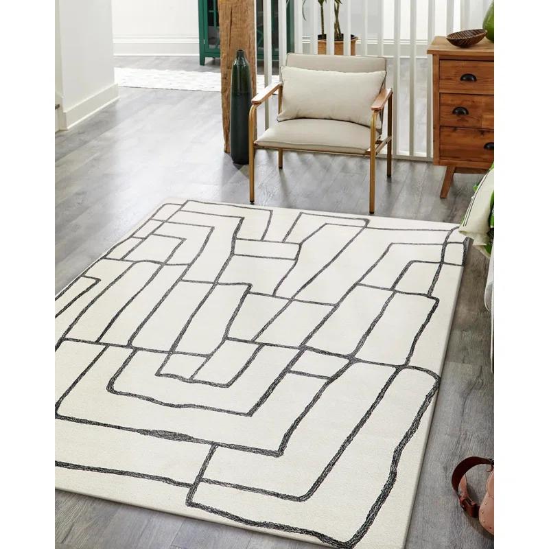 Exquisite Rugs Tangiers Handmade Hand-Tufted New Zealand Wool On Canvas Ivory/Black Area Rug