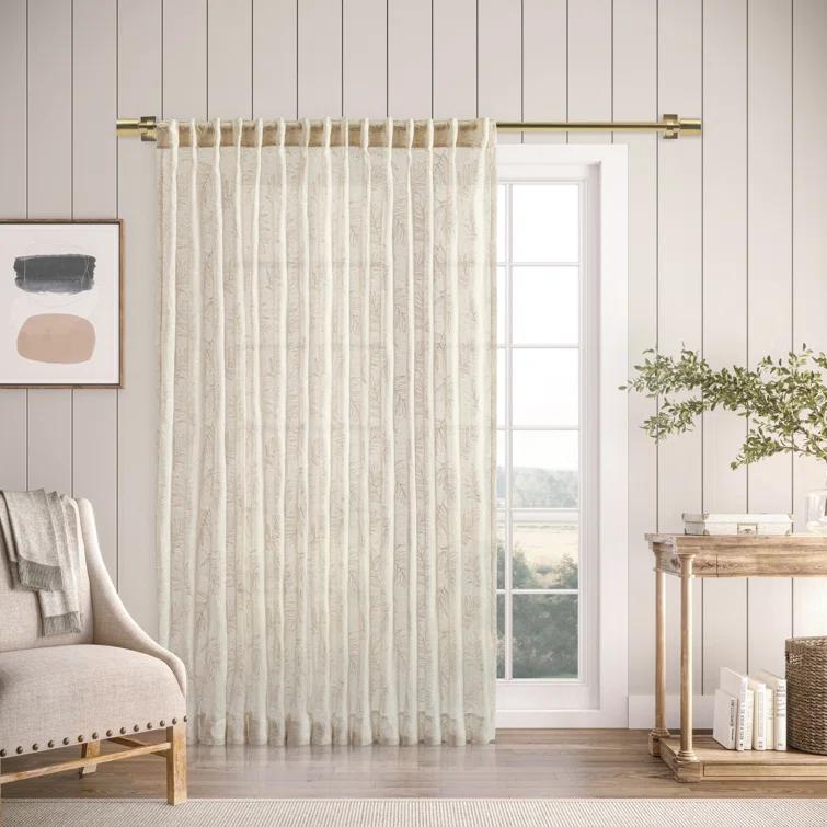 Red Barrel Studio® Roodhouse Premium Leaf Embroidered Semi-Sheer Rod Pocket Double Wide Patio Curtain Panel