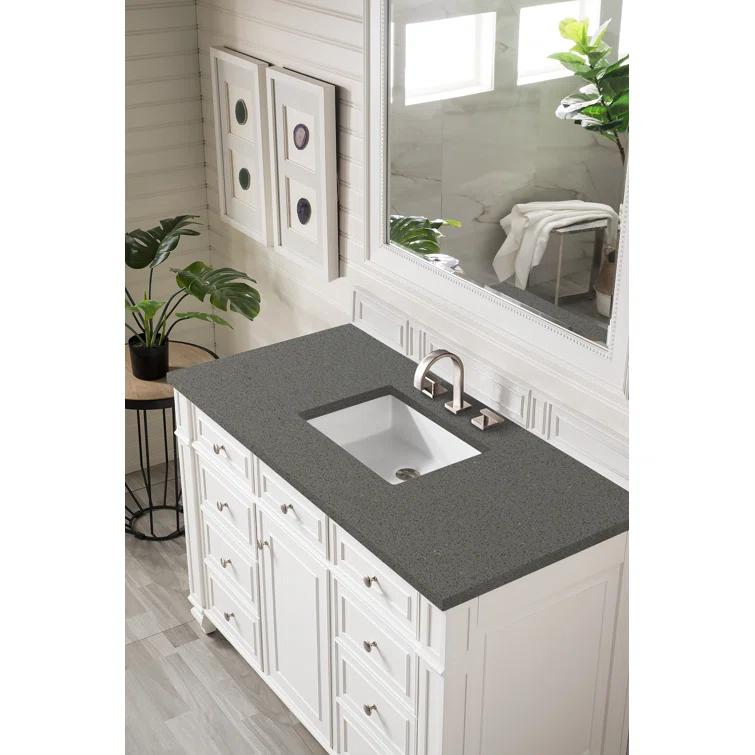 Bright White Plywood Transitional Single Vanity with Veneer Finish