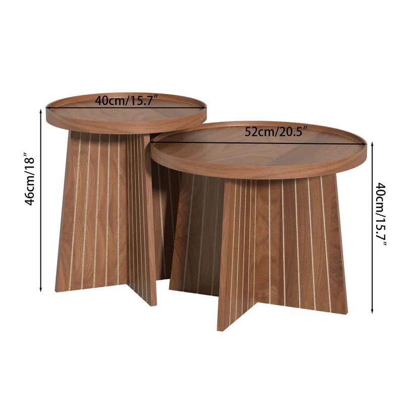 Gracie Oaks Round Fluted Nesting Coffee Table, 2 Piece Coffee Table Set For Living Room, Office, Balcony
