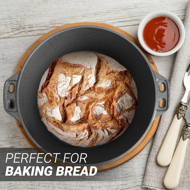 shuoli Pre-Seasoned Cast Iron Dutch Oven Pot With Lid, For Braising, Broiling, Frying, Sourdough Bread Baking, Camping Cookware, BBQ,3 Quart Pan