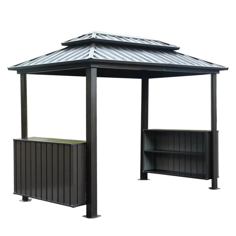 VODYXSEP Hardtop Grill Gazebo, Outdoor BBQ Gazebo With Double Galvanized Steel Roof, Patio Grill Canopy With 2 Cabinets And Ceiling Hooks For Backyard, Lawn, Garden