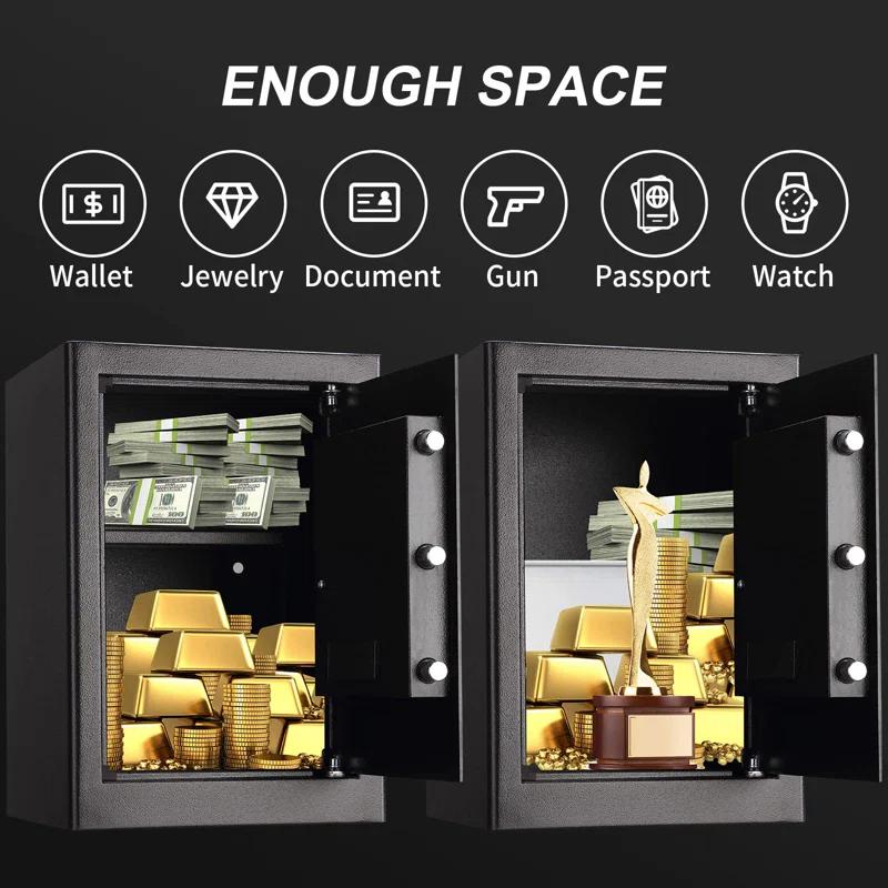 Safe 2.2 Cubic Feet Fire Resistant And Waterproof Home Safe, Keypad Large Lock Box Cabinet Safe, Solid Alloy Steel Office Hotel Home Safe, Black