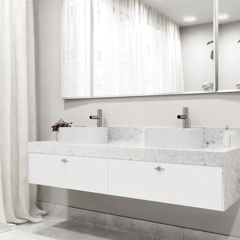 Anvil 16" L x 16" W x 5" H Round White Matte Stone™ Vessel Bathroom Sink with 11" H Faucet