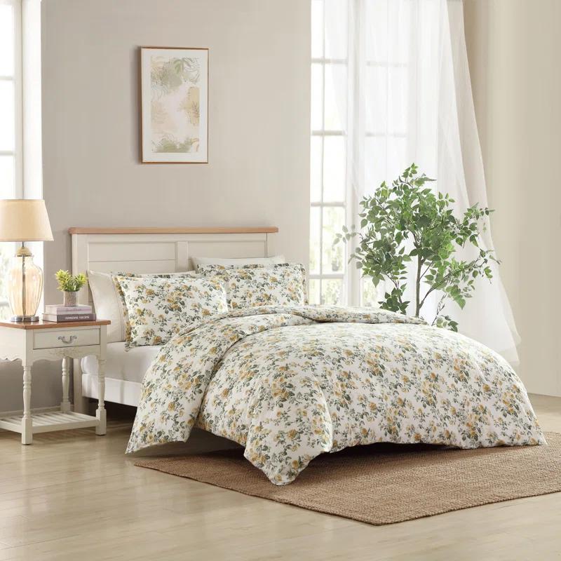 Laura Ashley Roses Cotton Reversible Gold Duvet Cover Set