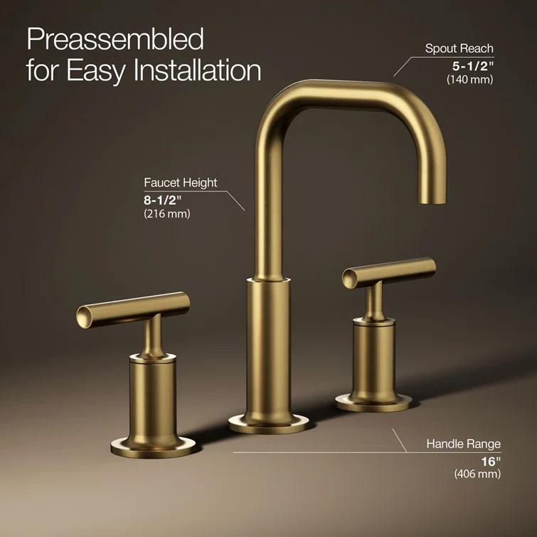 Kohler Purist® Widespread Bathroom Faucet with Pop-Up Drain Assembly, 3-Hole High Arc Cross Handle Bathroom Sink Faucet, 1.2 gpm