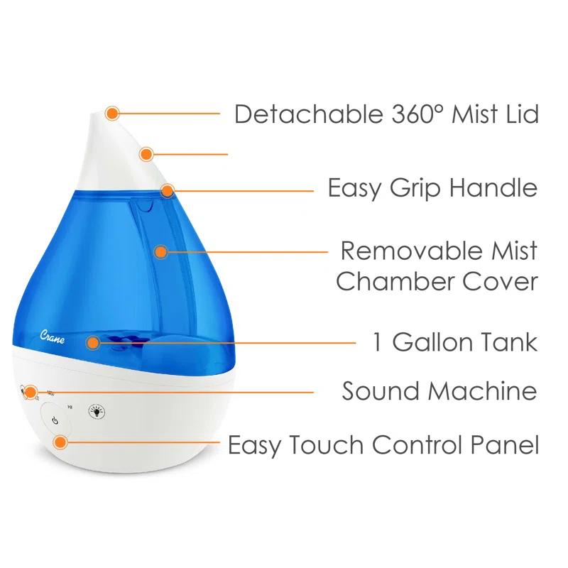 Crane USA Drop 2.0 , 4-in-1 Cool-Mist Humidifier with Aroma Tray & Sound Machine