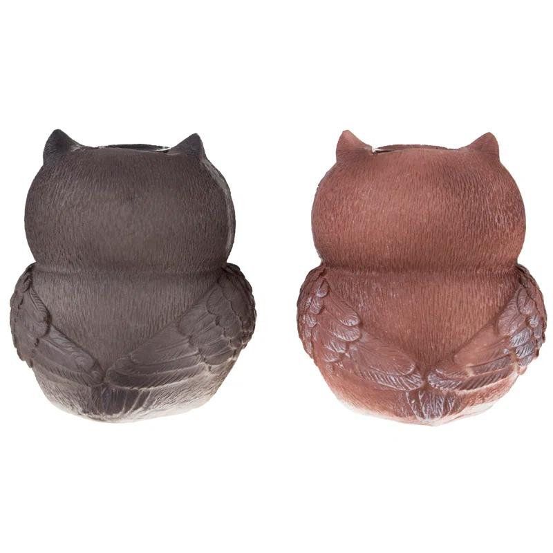 Pure Garden Weather- Resistant Owl Solar LED 2 Piece Light Statue Set- Decoys to Scare Birds Away (Set of 2)