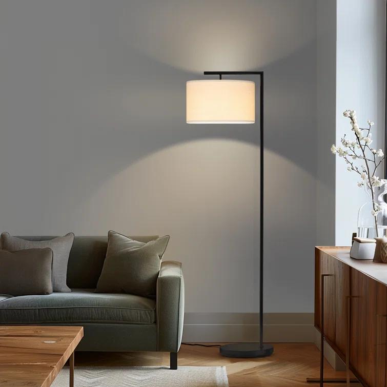 Montage Modern 60 in. Mid-Century Modern LED Floor Lamp with Fabric Drum Shade