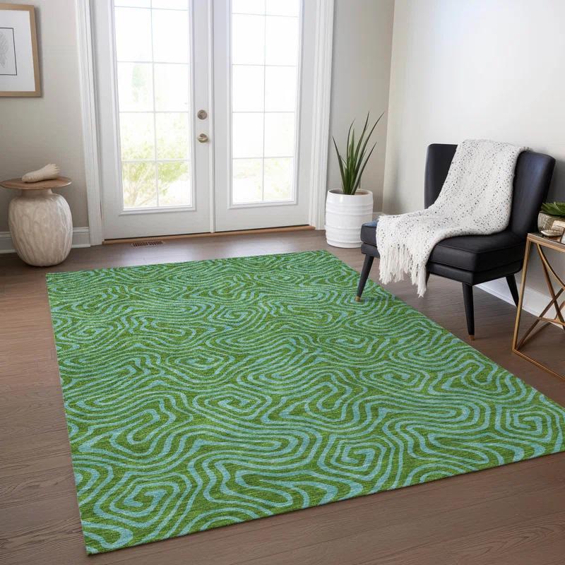 Machine Washable Indoor/Outdoor Chayden ACN1031 Green Rug