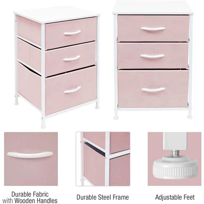 Sorbus 3 Drawers Nightstand with Steel Frame, Wood Top & Fabric Bins & Reviews | Wayfair