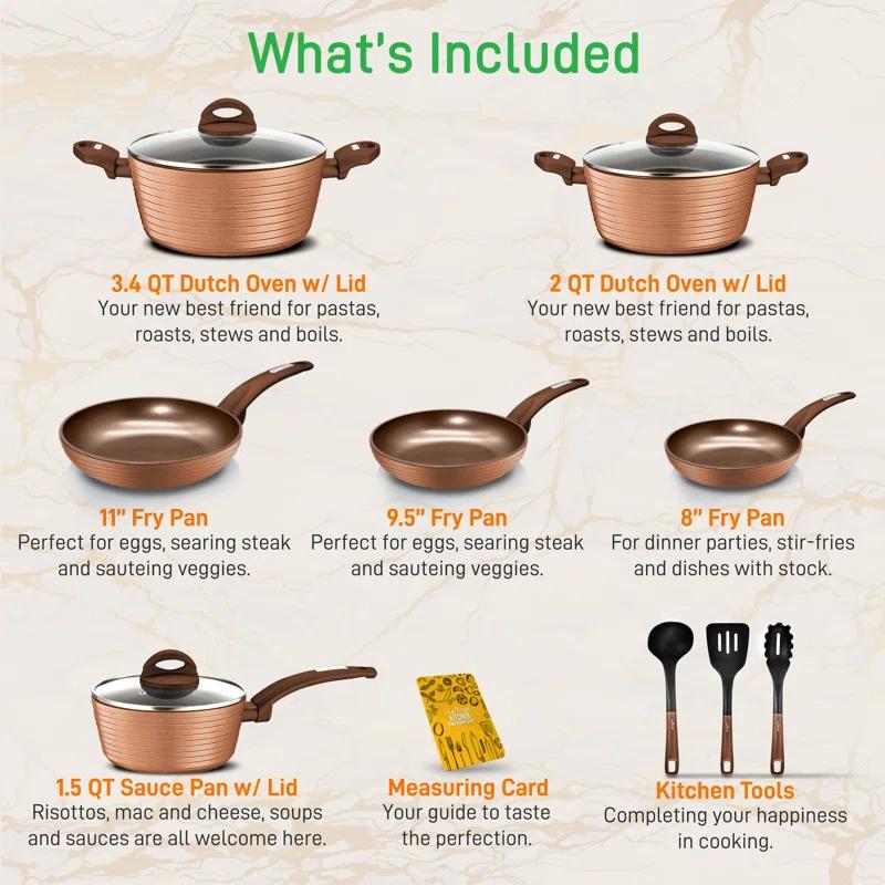 NutriChef 12 - Piece Non-Stick Aluminum Cookware Set