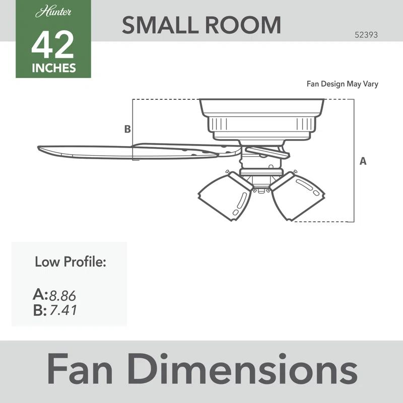 Hunter Fan Newsome 42" 5 - Blade Traditional Indoor Flush Mount Ceiling Fan with Lights and Pull Chains