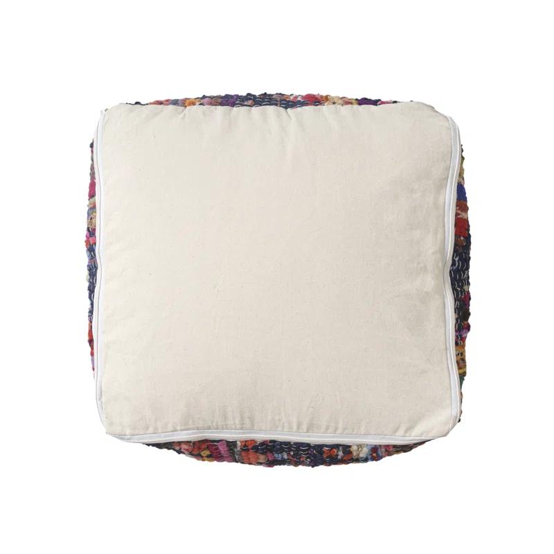 Evette Rios Dillon Denim Shabby Chic Hand-Loomed Cotton Blend Cube Ottoman Pouf